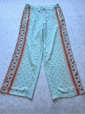 BCBGMAXAZRIA Wide Leg Pants Women’s Size Large Blue Breeze Boho Floral Print NEW